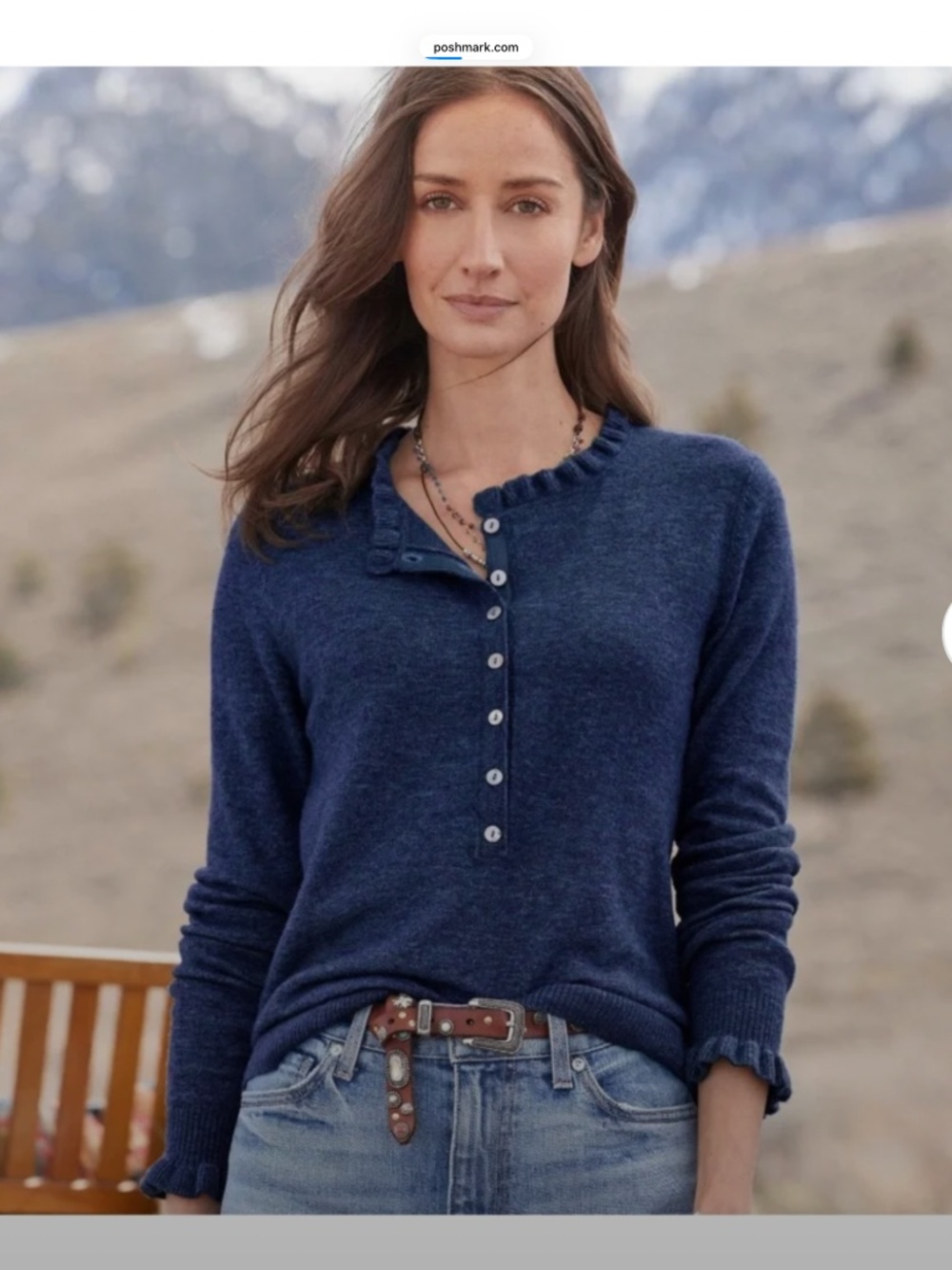 Sundance Blue Henley Sweater